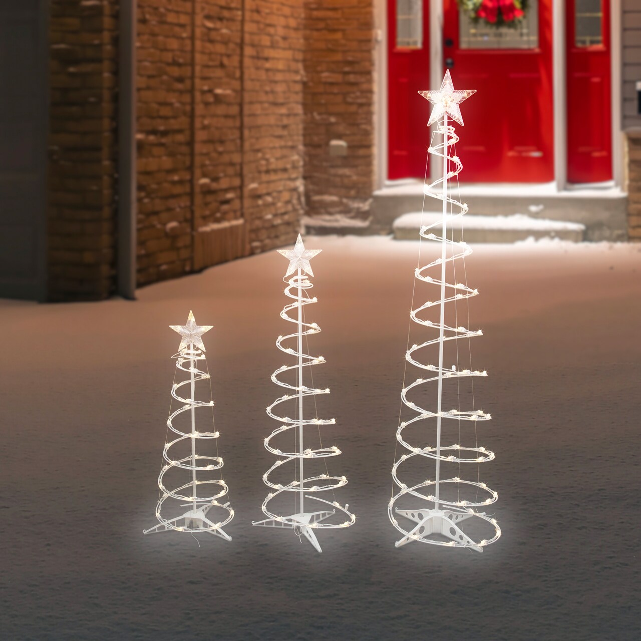 Northlight LED Lighted Outdoor Spiral Christmas Cone Trees 3' 4' and 6' - Warm White Lights - Set of 3